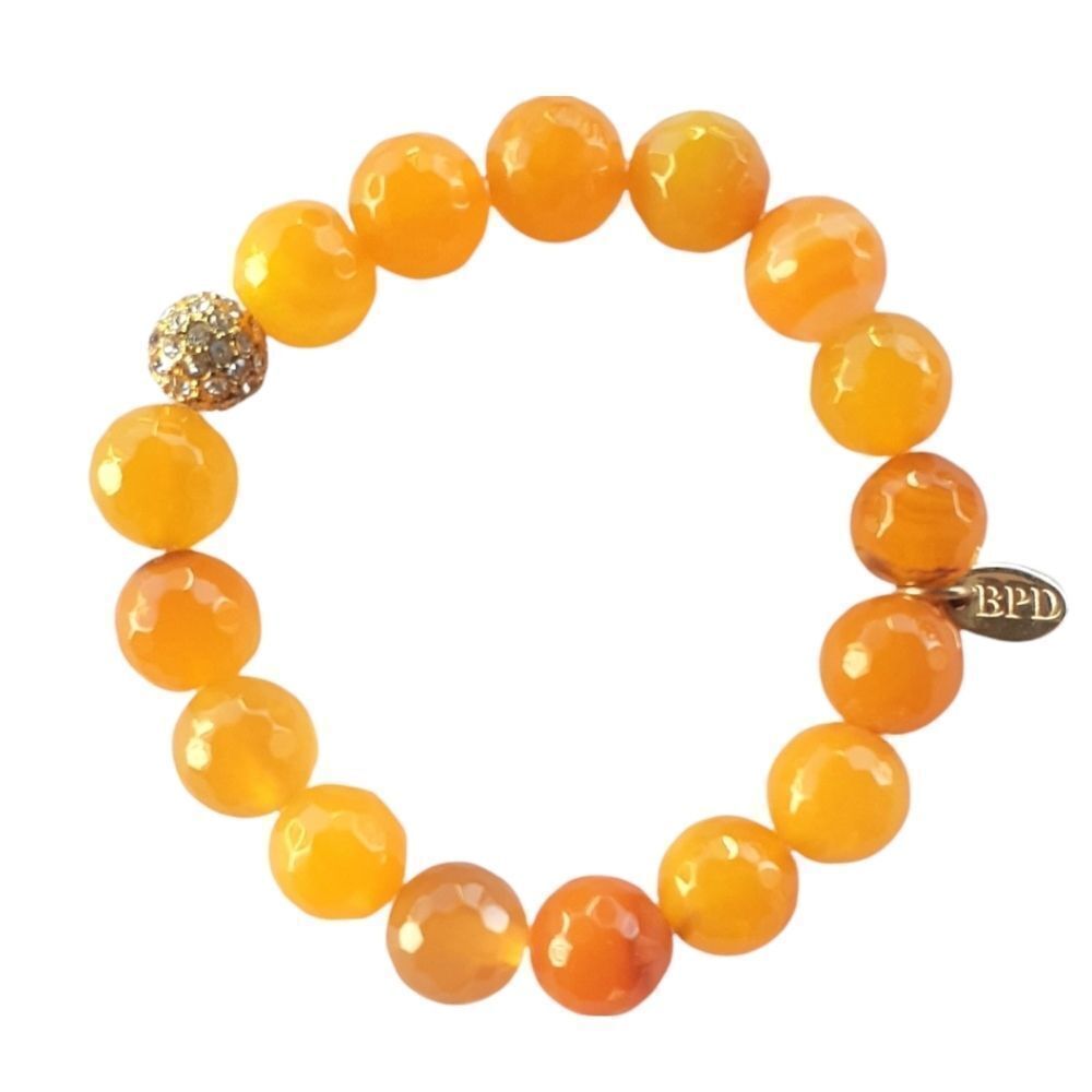 Betsy Pittard Designs BPD Beaded Bracelet Stretchy Orange & Gold Colored